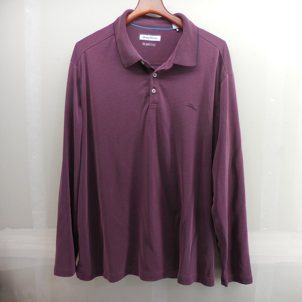 Tommy Bahama IslandZone Mens 3XL Long Sleeve Polo Shirt Burgundy Purple Textured